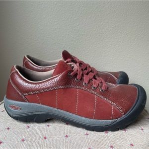 Keen Red Grey Oxford Leather Hiking Shoes Women's 9